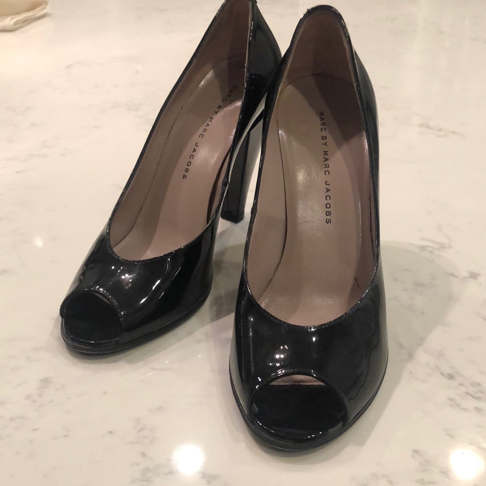 Marc by Marc Jacobs Black Patent Peeptoe Heel - 8